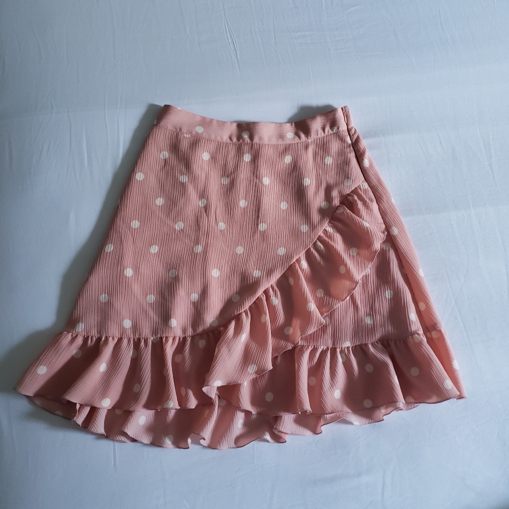 Lauren Conrad Ruffle Mini Skirt in Pink Polka Dot